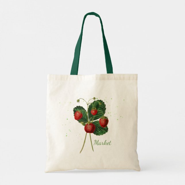 Tote Bolsa do mercado de morango botânico (Verso)