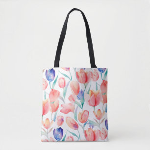 Tote Bolsa do Ombro do Padrão de Tulipas de Aquarela