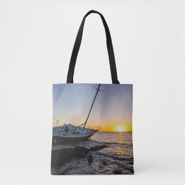 Tote Bolsa do pôr do sol do veleiro e quebra-mar de Gul (Frente)