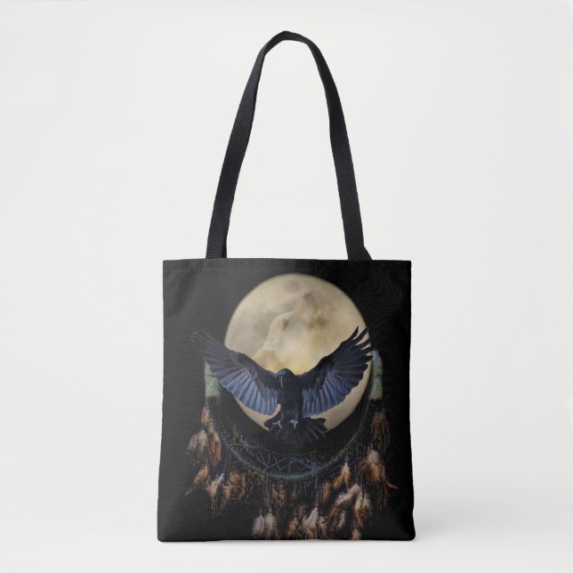 Tote Bolsa do Sonho Nativo Americano, Raven e Wolf (Frente)