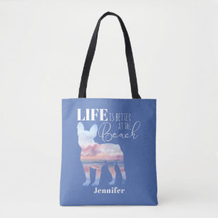 Tote Bolsa do Tema da Praia do Bulldog Francês Moderno