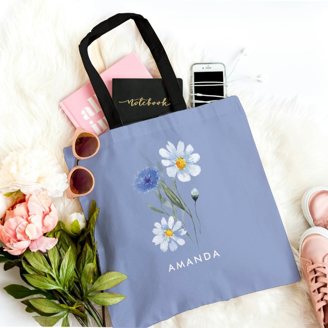 Tote Bolsa Elegante de Flores Azuis Tendy Chic Estilosa (Criador carregado)