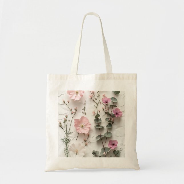 Tote Bolsa Elegante de Flores Botânicas Rosa (Frente)