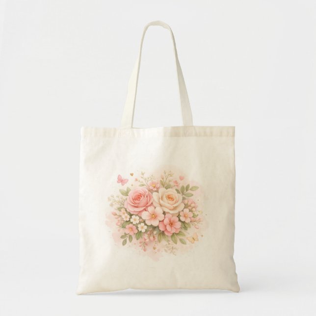 Tote Bolsa Elegante de Flores Pastel (Frente)