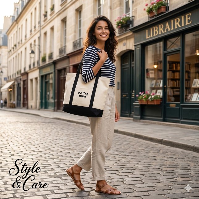Tote Bolsa Elegante de Lona com Marca Paris França (Elegant Paris France Mark Stylish Canvas Tote Bag)