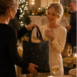 Tote Bolsa Elegante Estrelas Douradas Noite