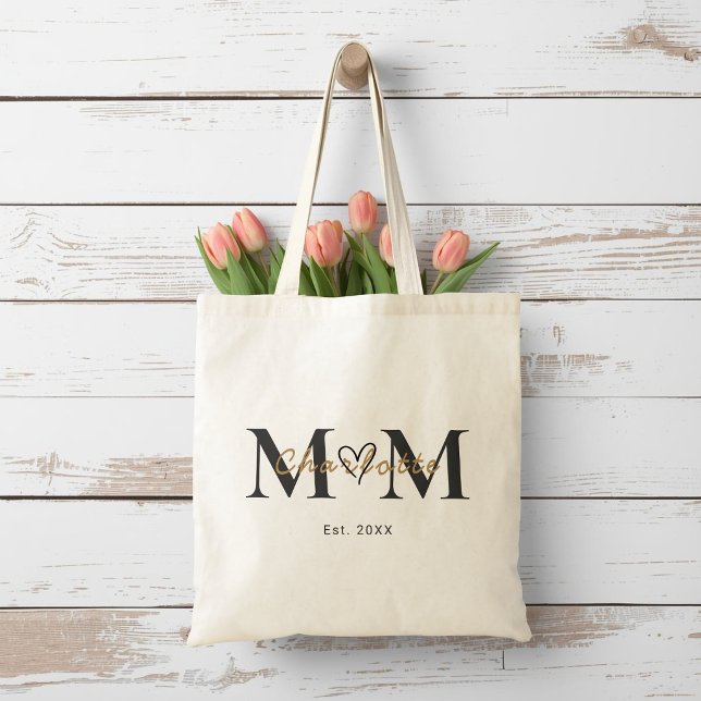 Tote Bolsa Elegante Personalizada com Nome da Mãe e Ano (Criador carregado)