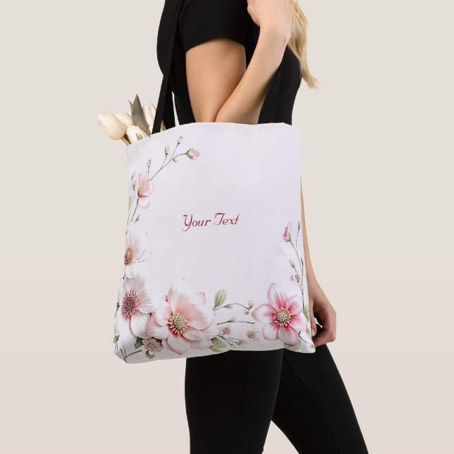 Tote Bolsa Elegante Rosa e Branca Floral (Close Up)