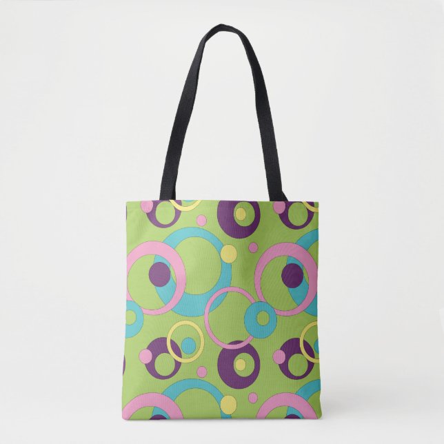 Tote Bolsa Estampada com Círculos Verdes Funky (Frente)