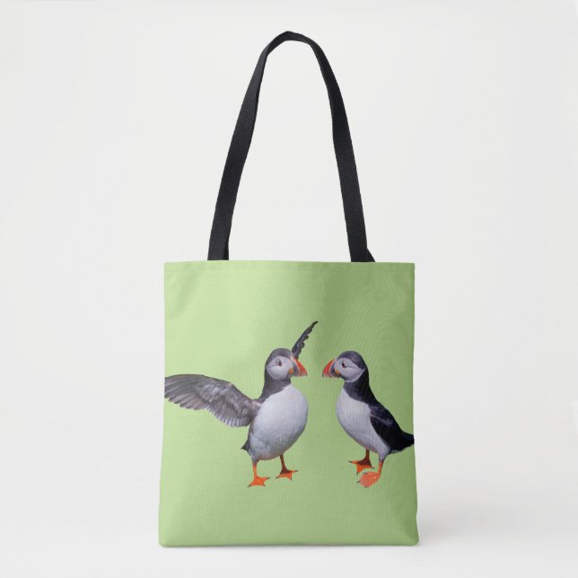 Tote Bolsa Estampada Puffin Pals (Verde) (Frente)