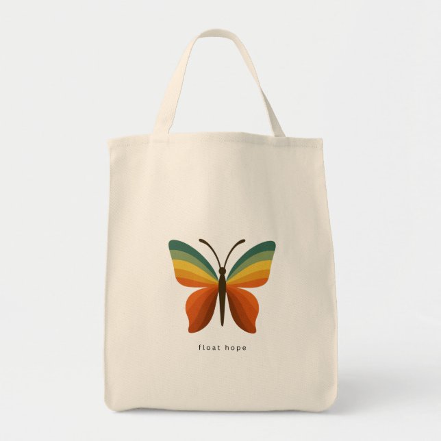 Tote Bolsa Float Hope Retro Borboleta Arco-Íris (Frente)