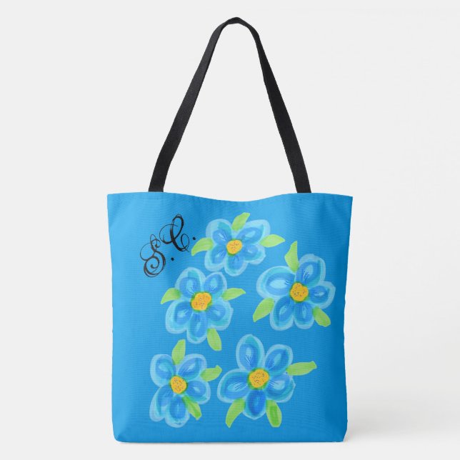 Tote Bolsa Floral Azul Monograma (Verso)