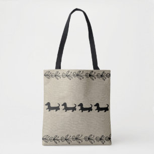 Tote Bolsa Floral de Dachshund Preto