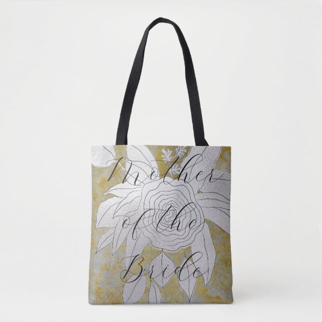 Tote Bolsa Floral de Presente Bridal Prata Elegante e D (Frente)