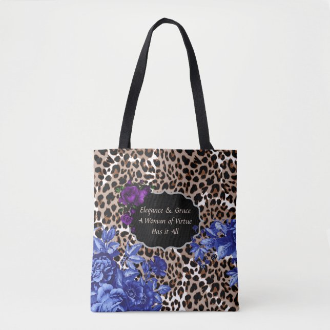 Tote Bolsa Floral Médio para Impressão de Animais Casta (Frente)