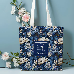 Tote Bolsa Floral Personalizada com Flores Navy Lindas