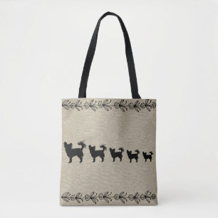 Tote Bolsa Floral preto Chihuahua Silhouette Vintage