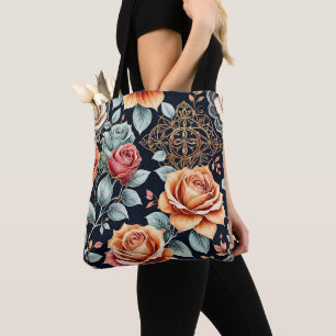 Tote Bolsa Floral Rosa charmoso com fundo artístico