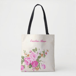 Tote Bolsa Floral Rosa Cor-de-rosa em Aquarela Feminina