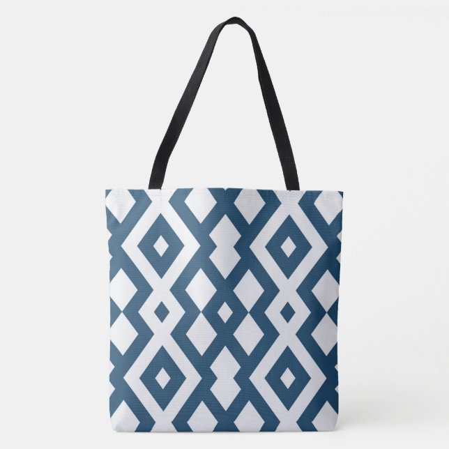Tote Bolsa Geométrico do Designer Azul/Branco (Frente)