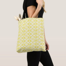 Bolsa Grande com Padrão Circular Amarelo Claro