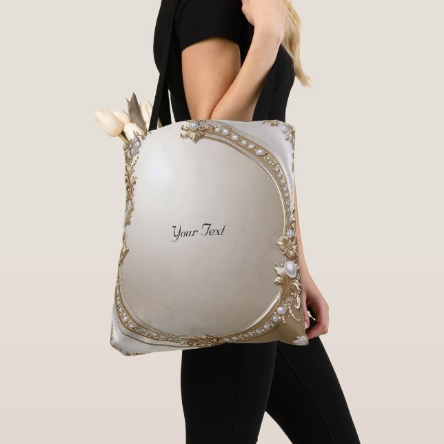 Tote Bolsa Grande com Pérolas e Moldura Dourada Ornamen (Close Up)