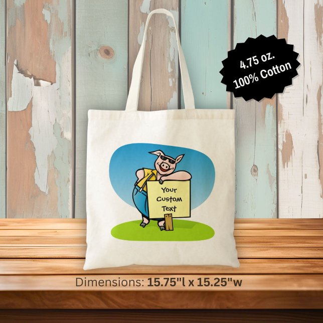 Tote Bolsa grande com porco e placa (Criador carregado)