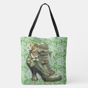 Tote Bolsa Grande de Ombro Bota em Renda e Floral Steam