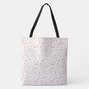 Tote Bolsa Grande de Ombro com Estrelas Rose Dourado De