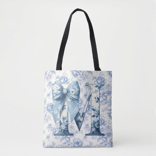 Tote Bolsa Grande de Ombro em Azul Claro Chinoiserie da (Frente)