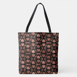 Tote Bolsa Grande de Ombro em Preto e Dourado Rosa Art 