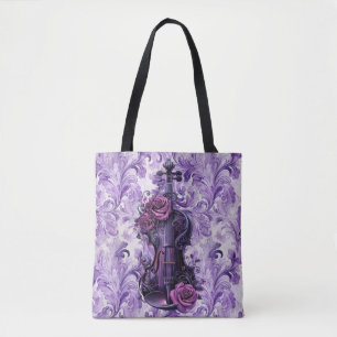 Tote Bolsa Grande de Ombro Violeta em Floral Lilás