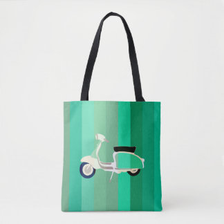 Tote Bolsa Grande de Scooter Retro com Listras Verdes