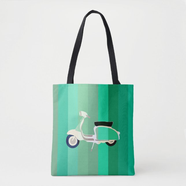 Tote Bolsa Grande de Scooter Retro com Listras Verdes (Frente)
