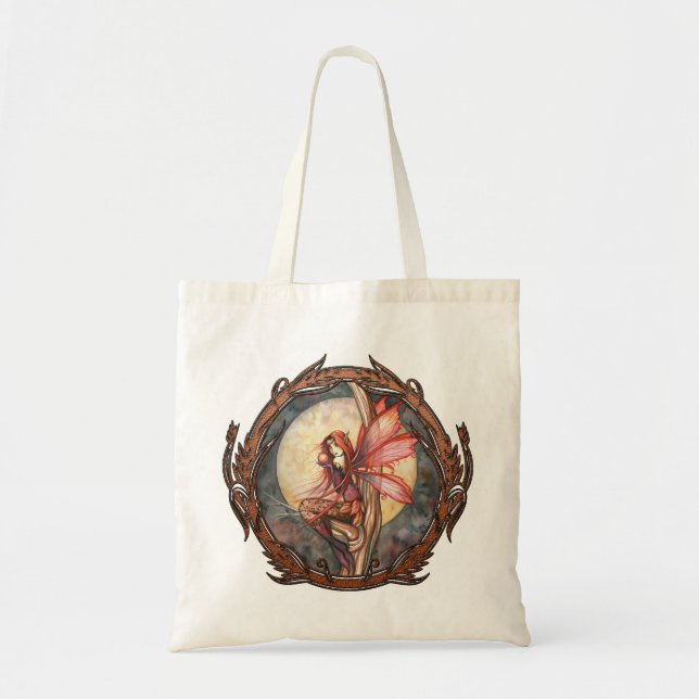 Tote Bolsa Grande Fantasia Vermelho Outono Fada (Frente)
