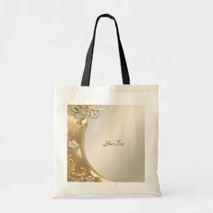 Tote Bolsa Grande Floral Dourada Ornamentada
