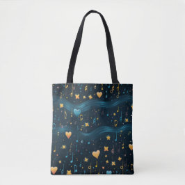 Tote Bolsa Grande Musical Azul e Dourado Cósmica