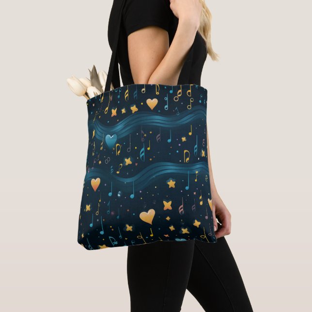 Tote Bolsa Grande Musical Azul e Dourado Cósmica (Close Up)