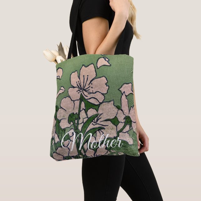 Tote Bolsa Grande Verde Flor de Rosa (Close Up)
