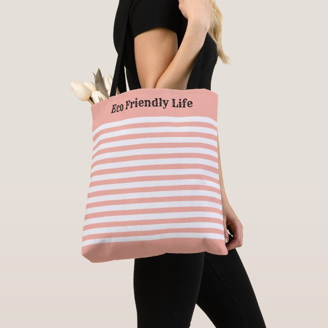 Tote Bolsa Listrada Rosa e Branco Elegante (Close Up)