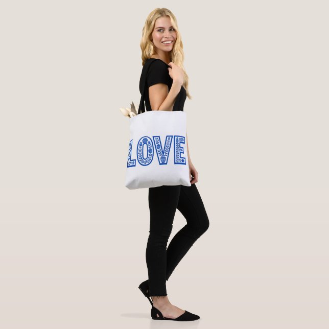 Tote Bolsa "LOVE" Floral Azul Real (No(a) Modelo)