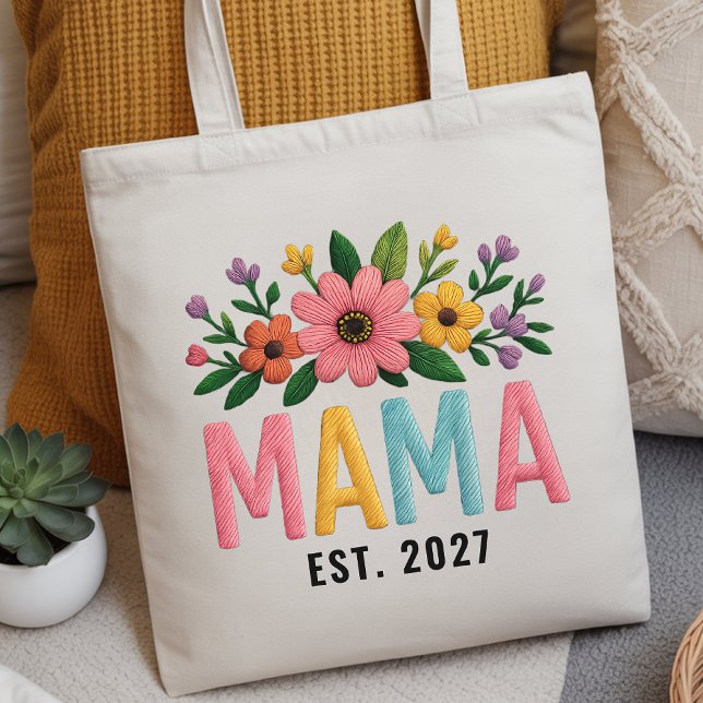 Tote Bolsa Mãe de Flores Silvestres Personalizada para  (Personalized Wildflower Mama Tote Bag —Embroidered Effect Gift for Mom, Mother’s Day & Birthday)