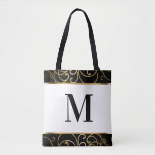 Tote Bolsa Monograma de Borda de Filigrana Dourada