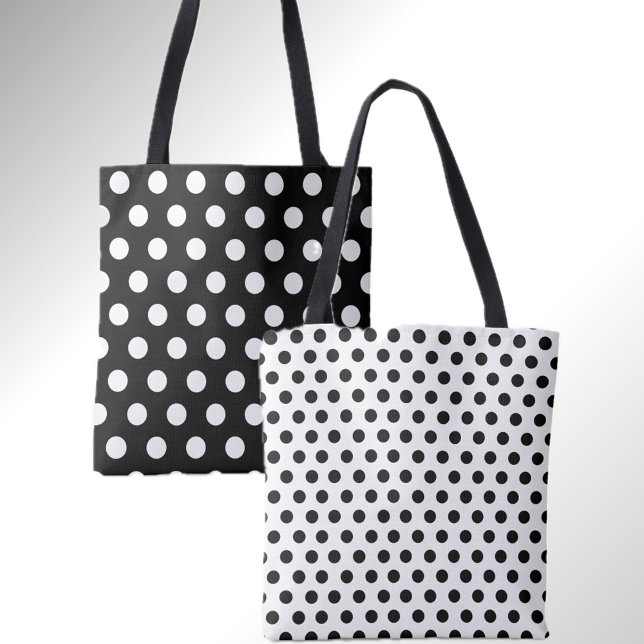 Tote Bolsa na moda de dois pontos preto e branco Bolinh (Stylish dot print in classic black and white. Two styles on one bag. )