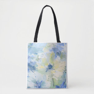 Tote Bolsa Ombro Floral Abstrata Aquarela Azul Amarelo