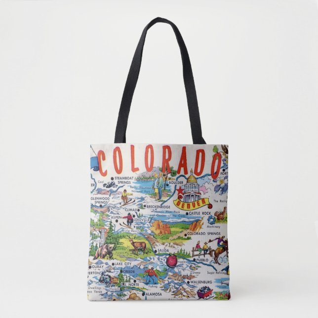 Tote Bolsa Ombro Mapa Ilustrado do Colorado (Frente)
