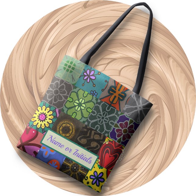 Tote BOLSA - Padrão de patch 1 - Monograma personalizáv (Criador carregado)