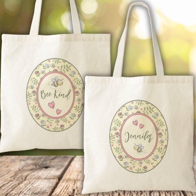 Tote Bolsa Personalizada Abelha Gentil (. Bee Kind Inspirational Tote – Add Your Name  )