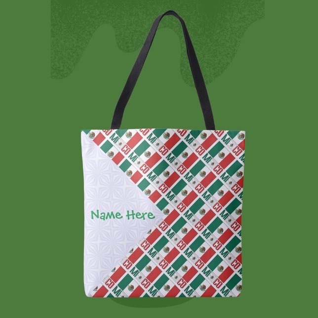Tote Bolsa Personalizada com Bandeira do México em Azul (Criador carregado)
