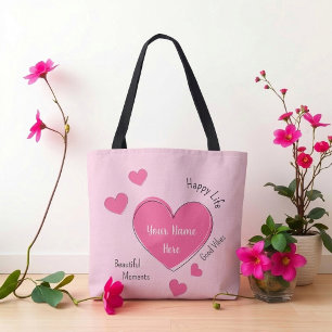 Tote Bolsa Personalizada com Corações Rosa